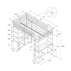 DHP Lanis Loft Bed with Desk and Storage - Off White - Twin