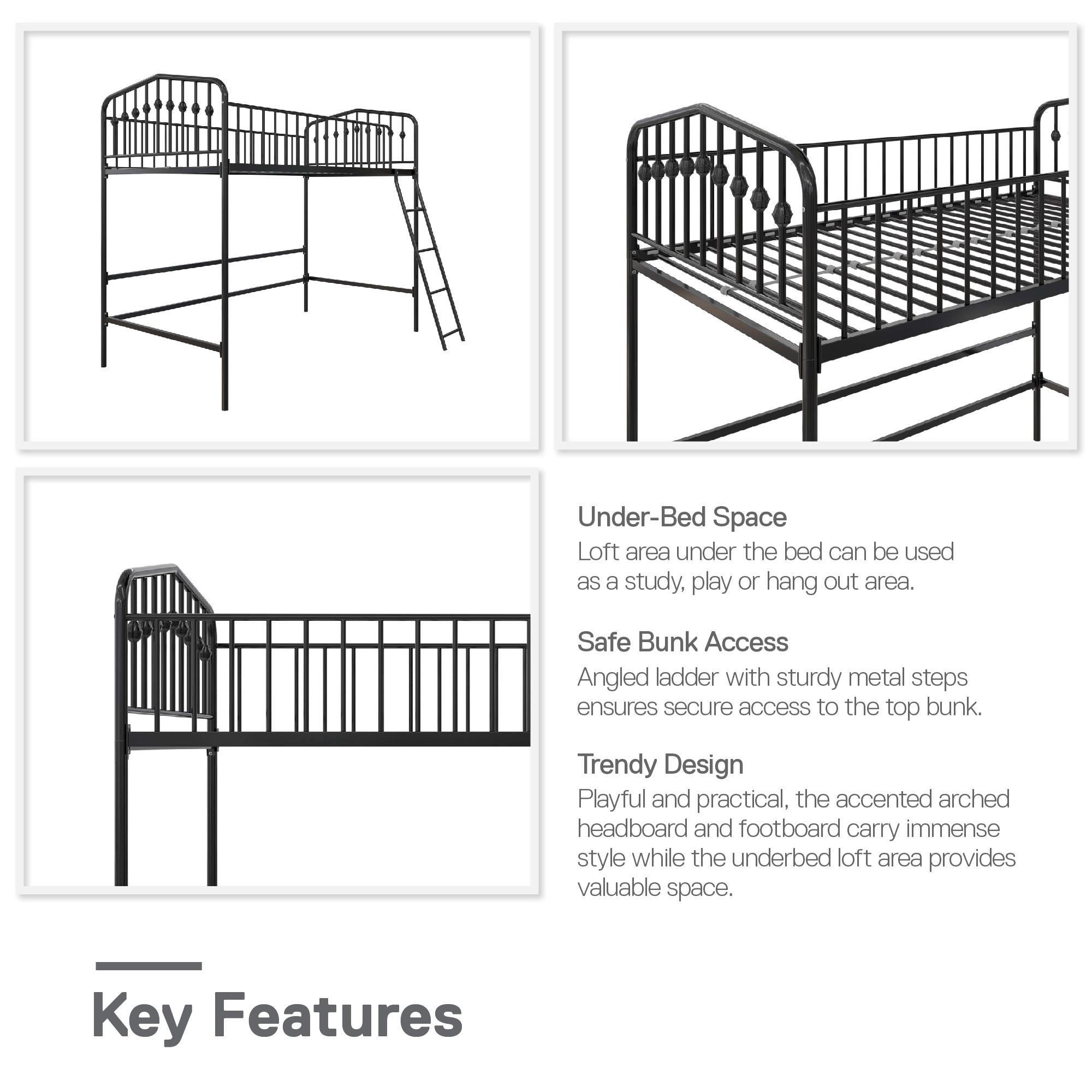 Novogratz Bushwick Metal Loft Bed - Black - Twin