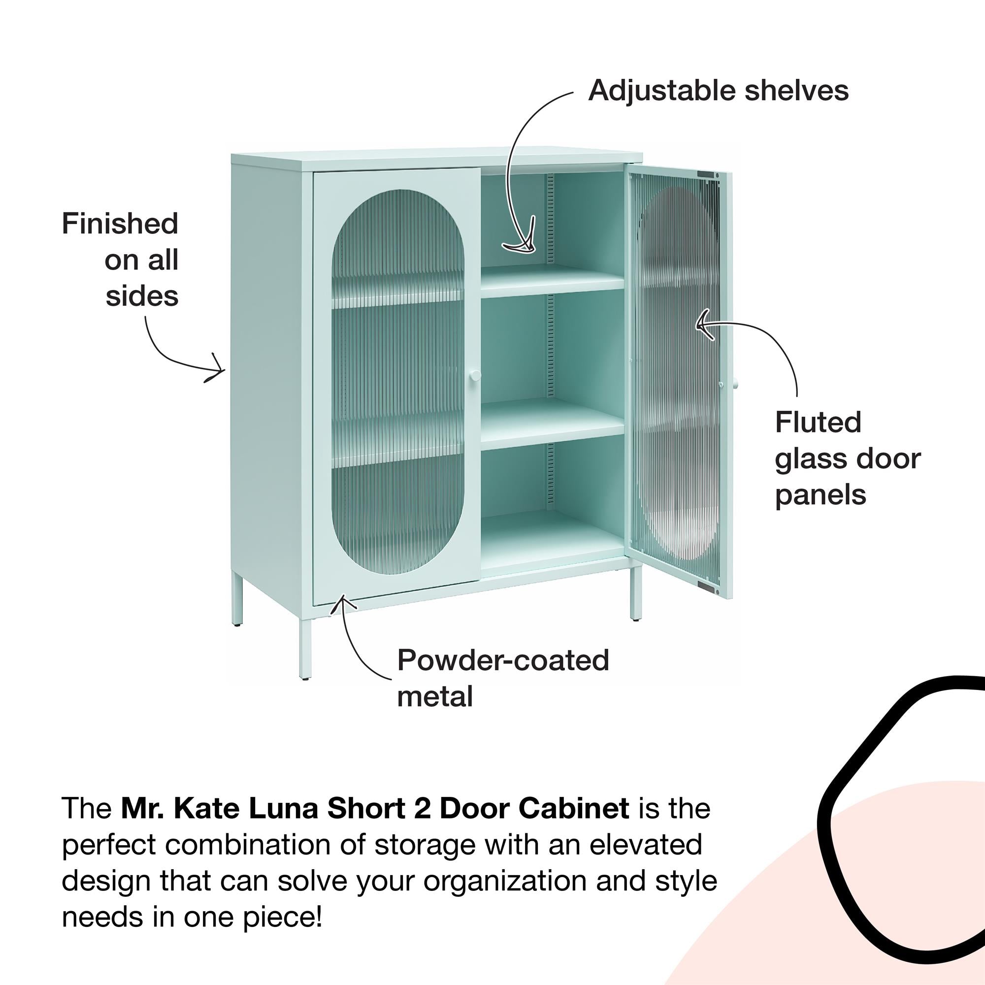 Mr. Kate Luna Short 2-Door Accent Cabinet with Fluted Glass - Parchment