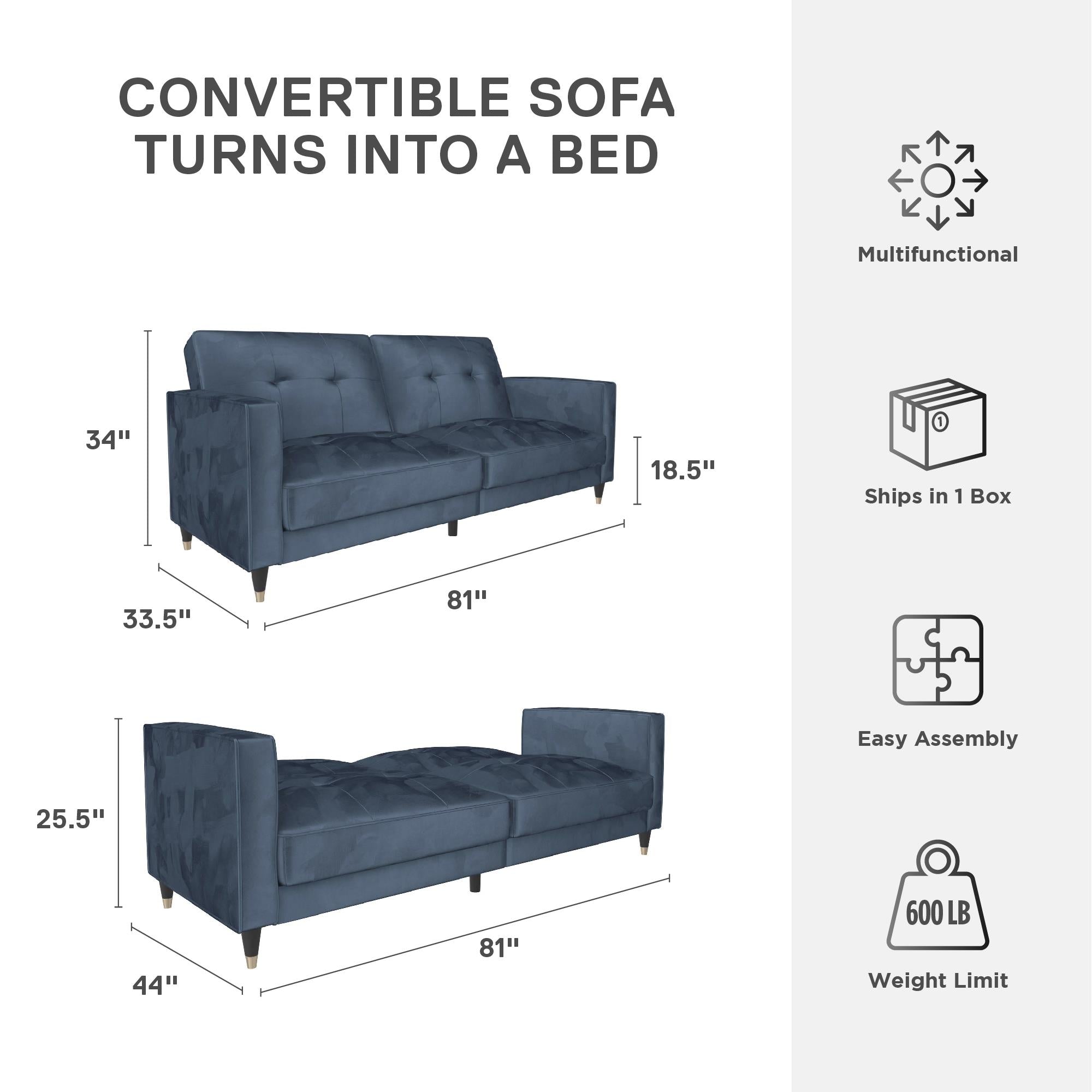 DHP Penelope Tufted Futon Sofa Bed - Blue