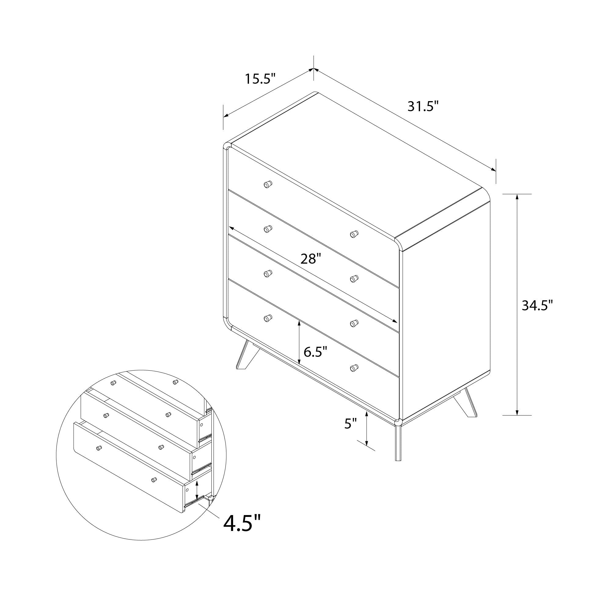Ren Home Leva 4 Drawer Dresser - Walnut
