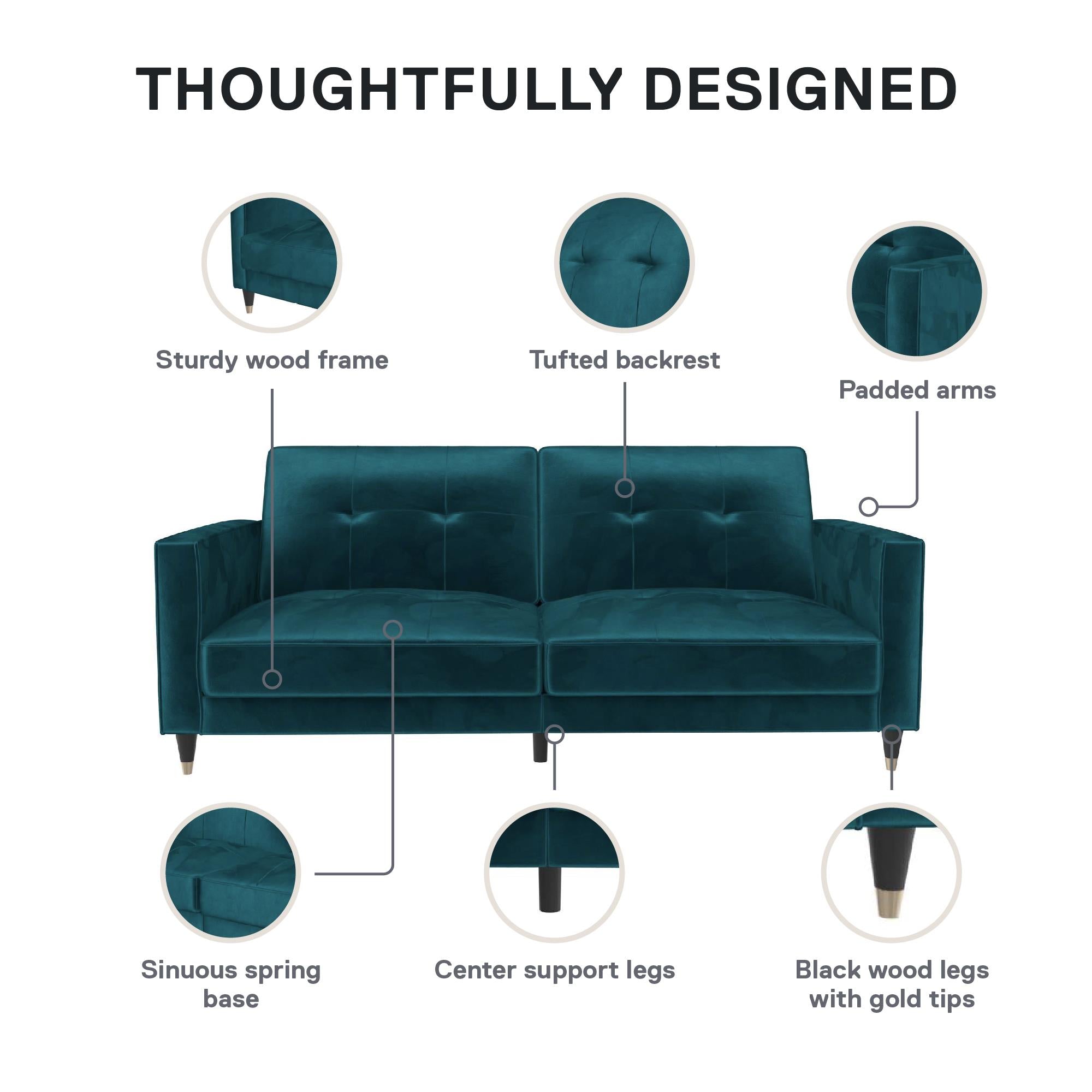 DHP Penelope Tufted Futon Sofa Bed - Green