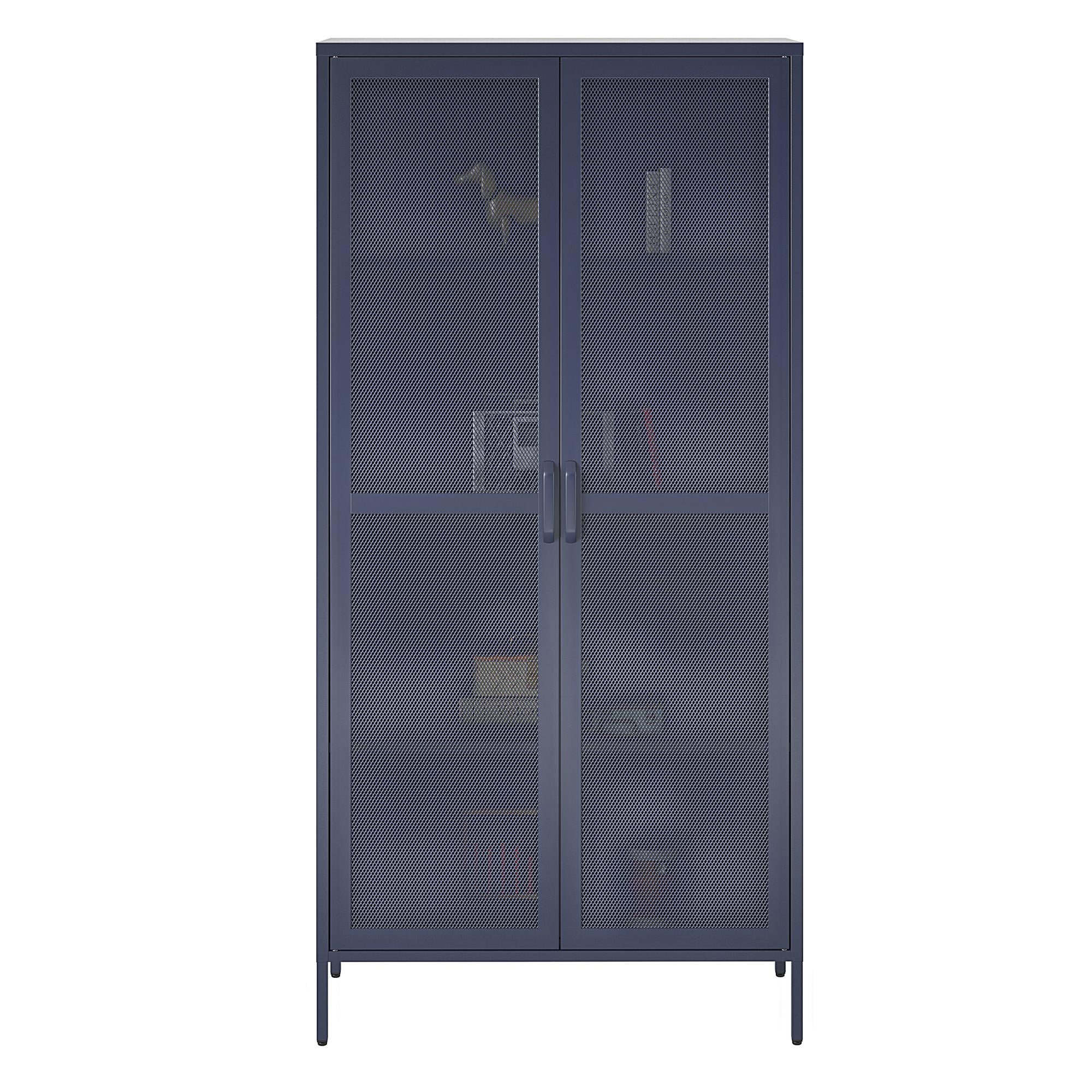 Novogratz Channing Tall 2 Door Storage Cabinet-Mesh Metal Locker - Navy