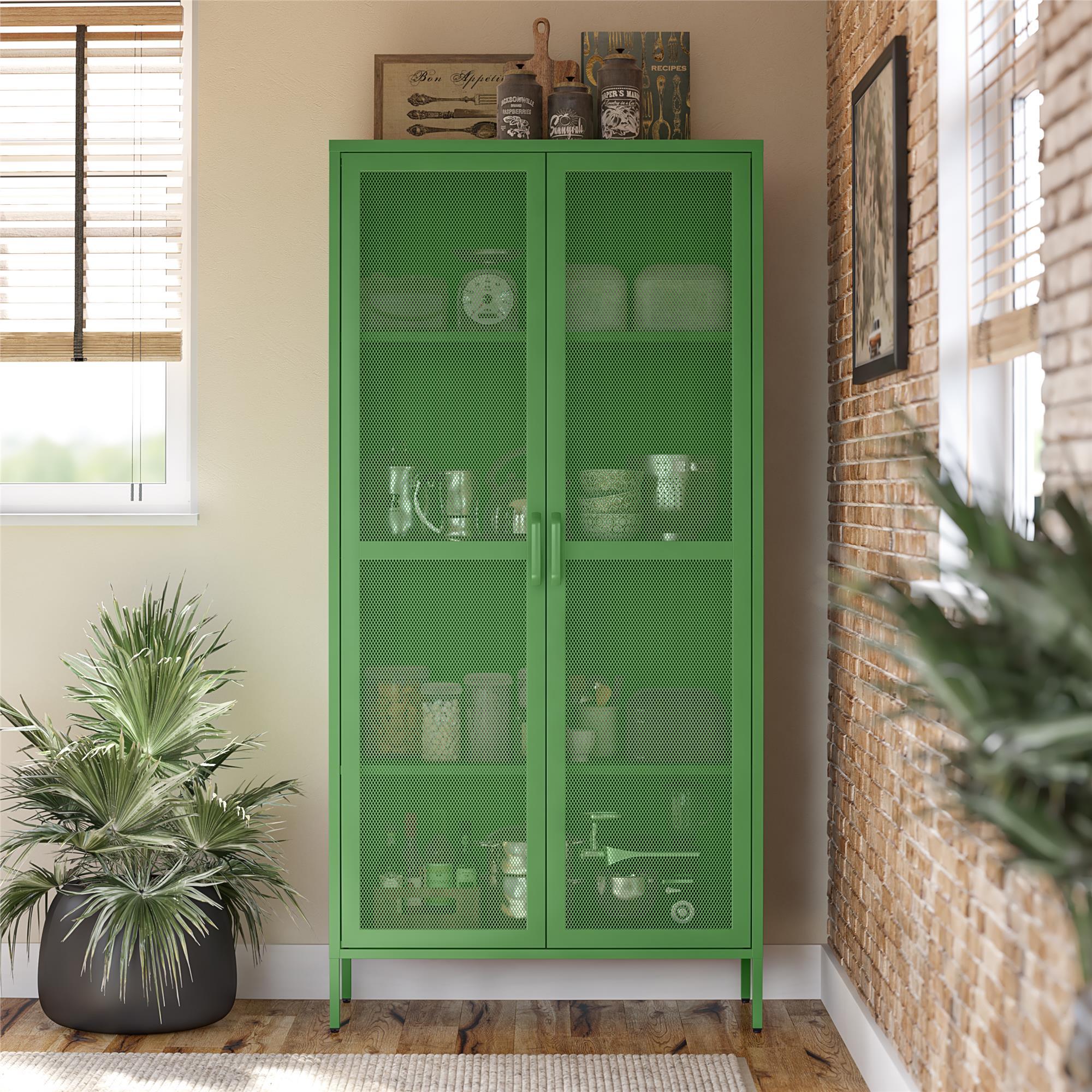 Novogratz Channing Tall 2 Door Storage Cabinet-Mesh Metal Locker - Kelly Green