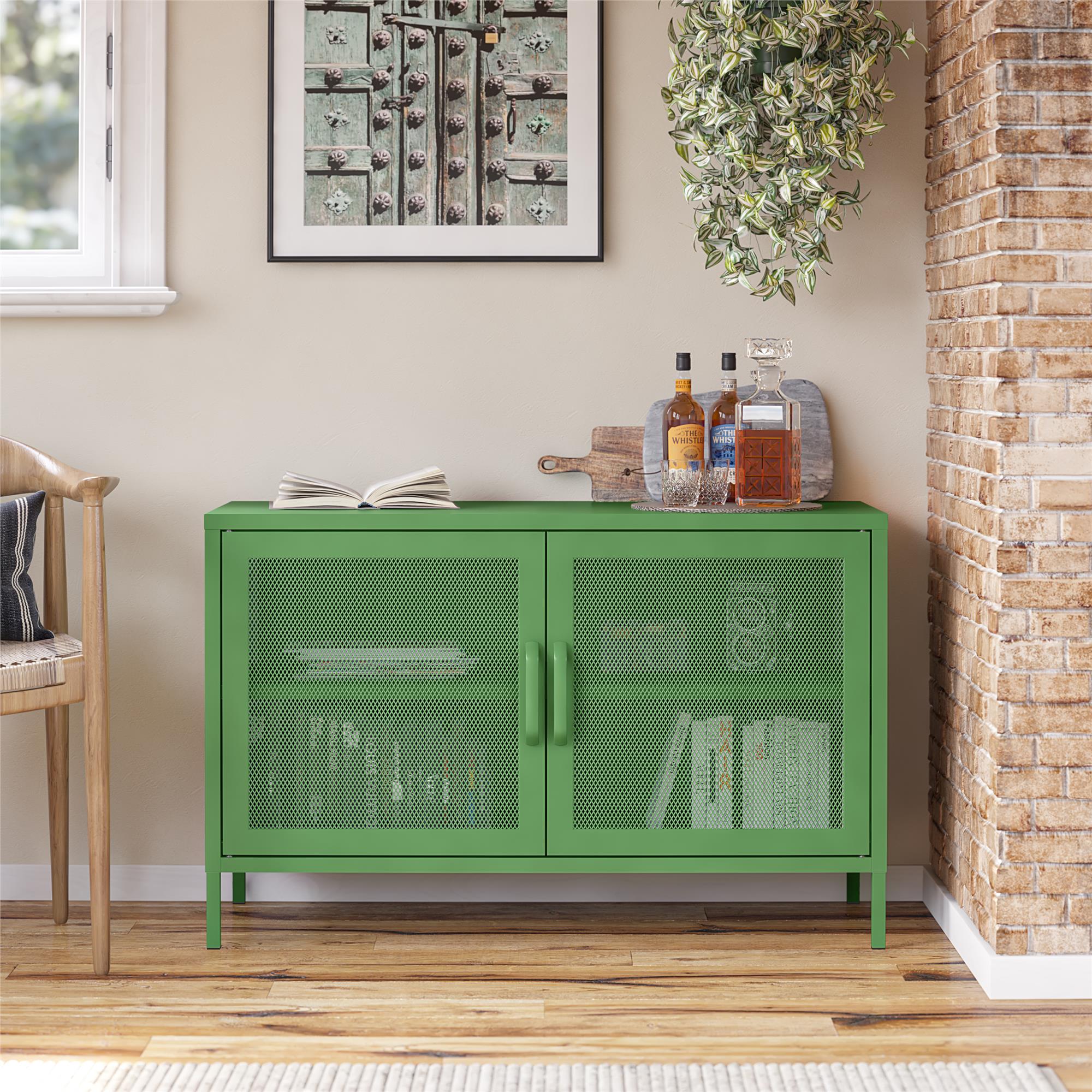 Novogratz Channing 2 Door Accent Cabinet-Mesh Metal Locker - Kelly Green