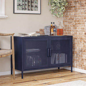 Novogratz Channing 2 Door Accent Cabinet-Mesh Metal Locker - Navy