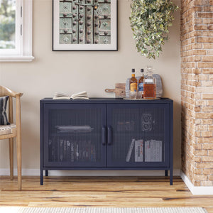 Novogratz Channing 2 Door Accent Cabinet-Mesh Metal Locker - Navy