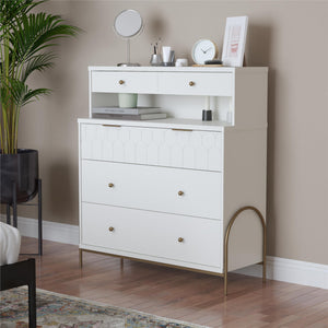 CosmoLiving Anastasia 4 Drawer Dresser w/ Hutch - White