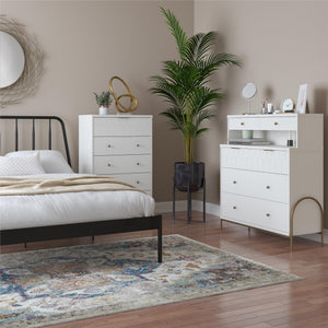 CosmoLiving Anastasia 4 Drawer Dresser w/ Hutch - White