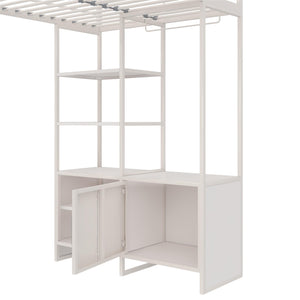 DHP Lanis Loft Bed with Desk and Storage - Off White - Twin