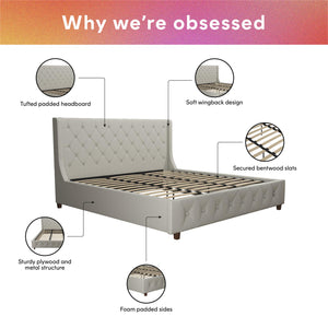 CosmoLiving Mercer Upholstered Bed - Light Gray - King