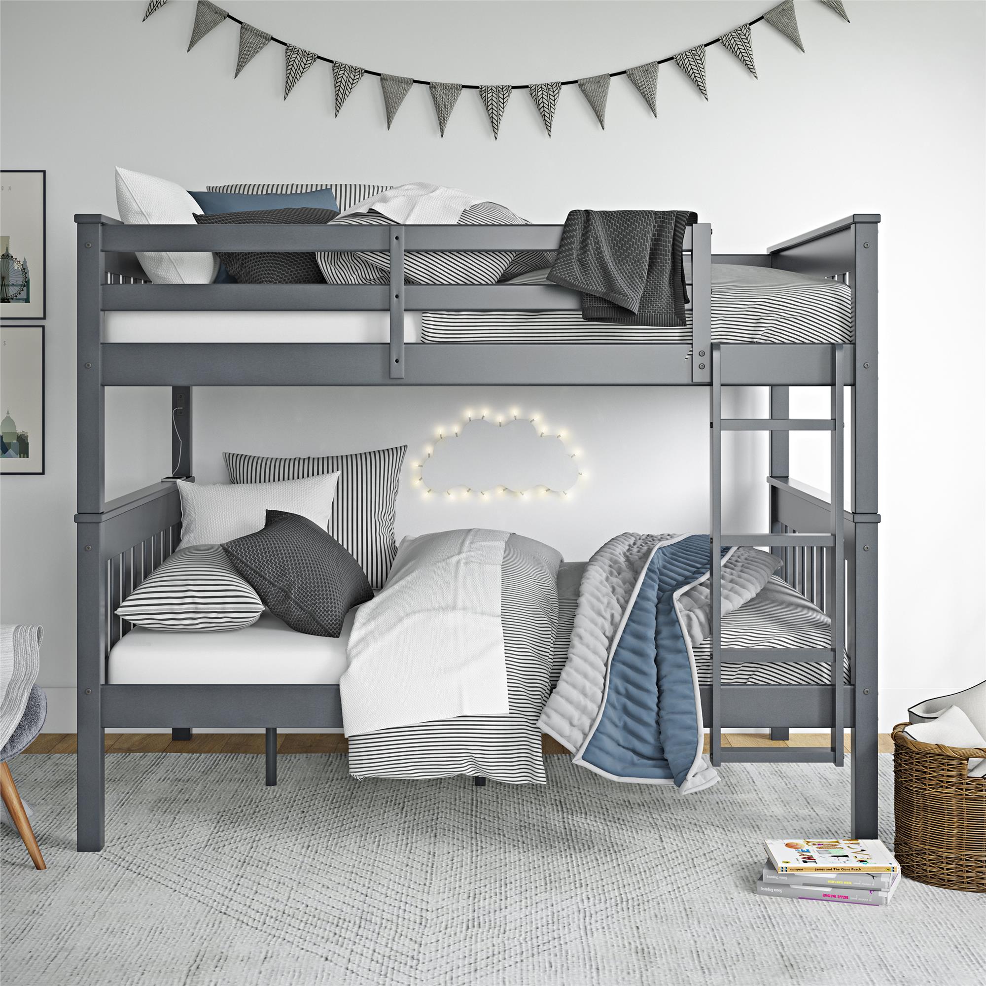DHP Moon Kids' Wood Bunk Bed with USB - Gray