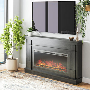 Ameriwood Home Elmcroft Wide Mantel with Linear Electric Fireplace - Black Oak