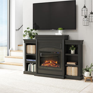 Ameriwood Home Lamont Electric Fireplace with Mantel and Side Bookcases - Black