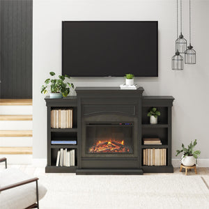Ameriwood Home Lamont Electric Fireplace with Mantel and Side Bookcases - Black