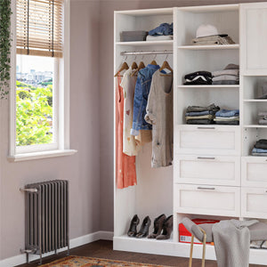 Systembuild Evolution Elba Open Shelf and Hanging Clothing Rod Modular Closet Unit - Ivory Oak