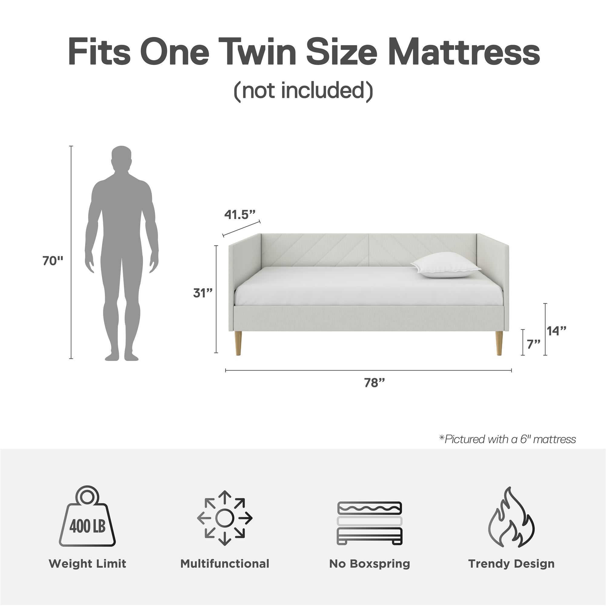 DHP Alicent Upholstered Daybed - Light Gray - Twin