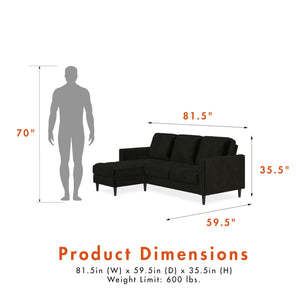 CosmoLiving Strummer Reversible Sectional Sofa - Black