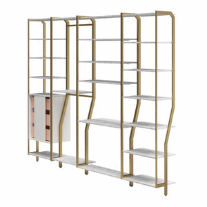 CosmoLiving Gwyneth Closet 4 Piece Bundle-Shelves, Vanity, Hanging Rods & Drawers - White marble