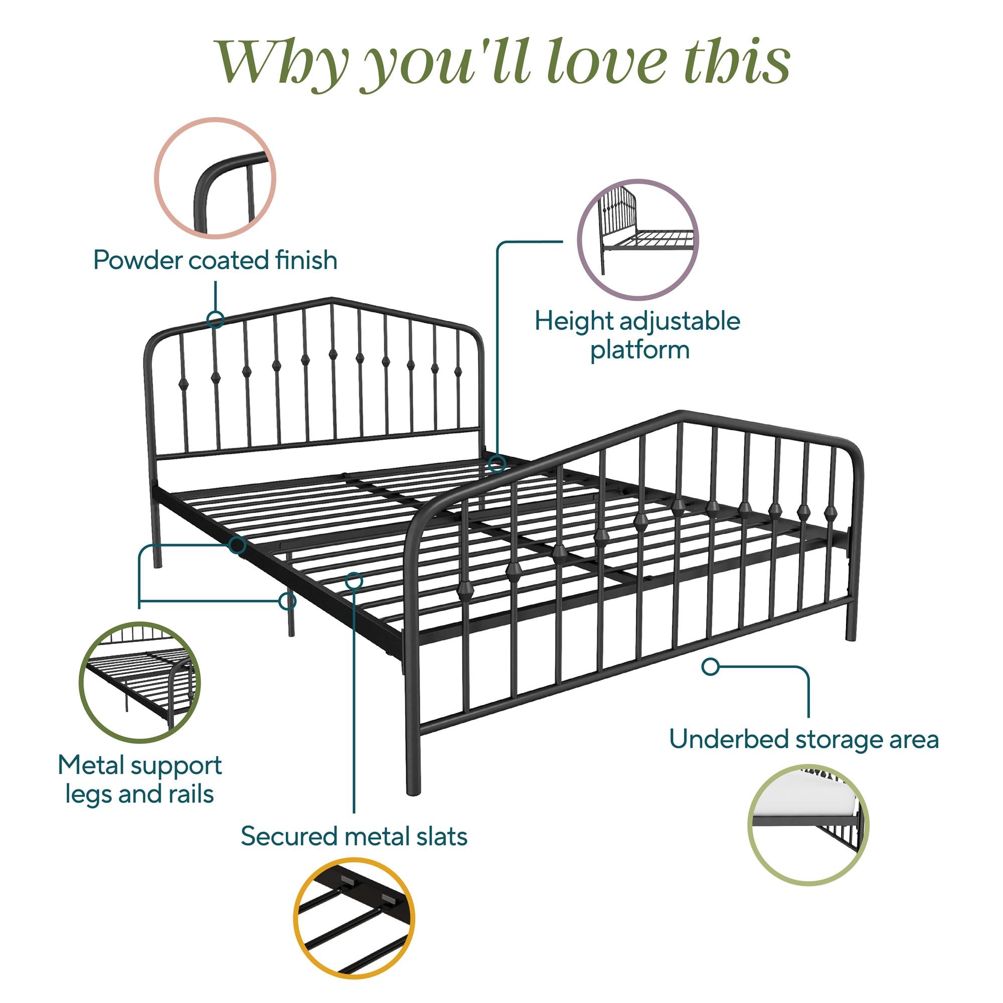 Novogratz Bushwick Metal Bed - Black - Full