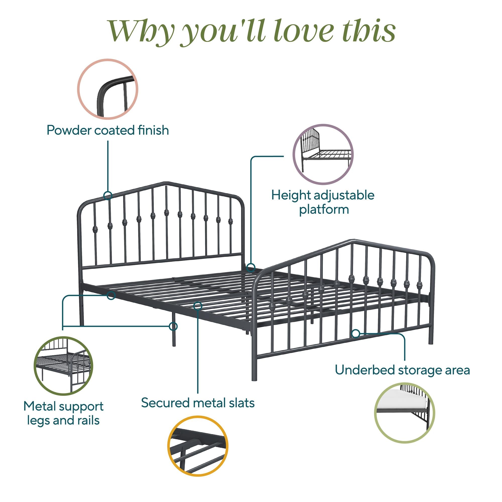 Novogratz Bushwick Metal Bed - Gray - Full