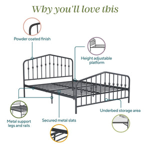 Novogratz Bushwick Metal Bed - Gray - Full