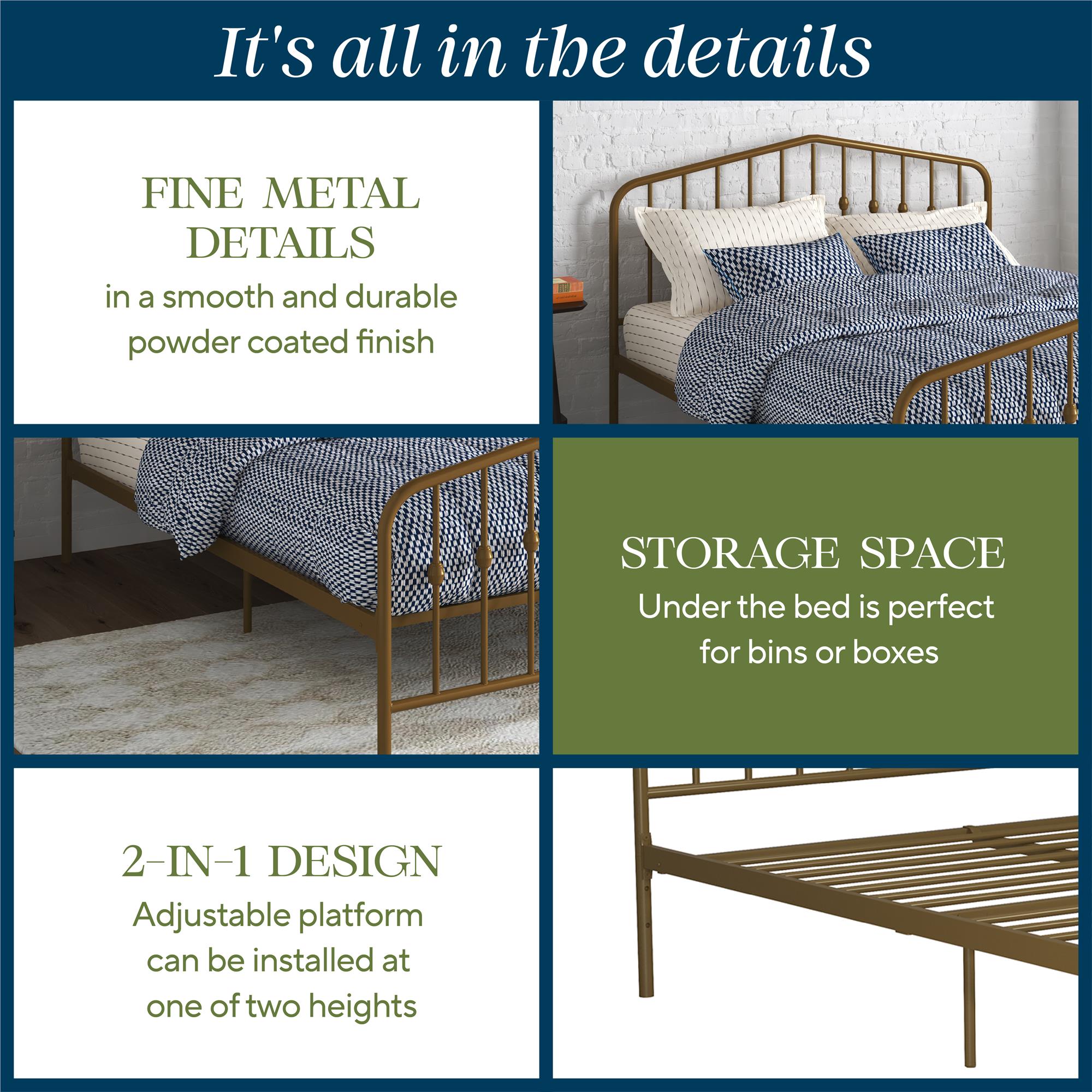 Novogratz Bushwick Metal Bed - Gold - Full