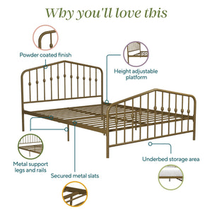 Novogratz Bushwick Metal Bed - Gold - Full