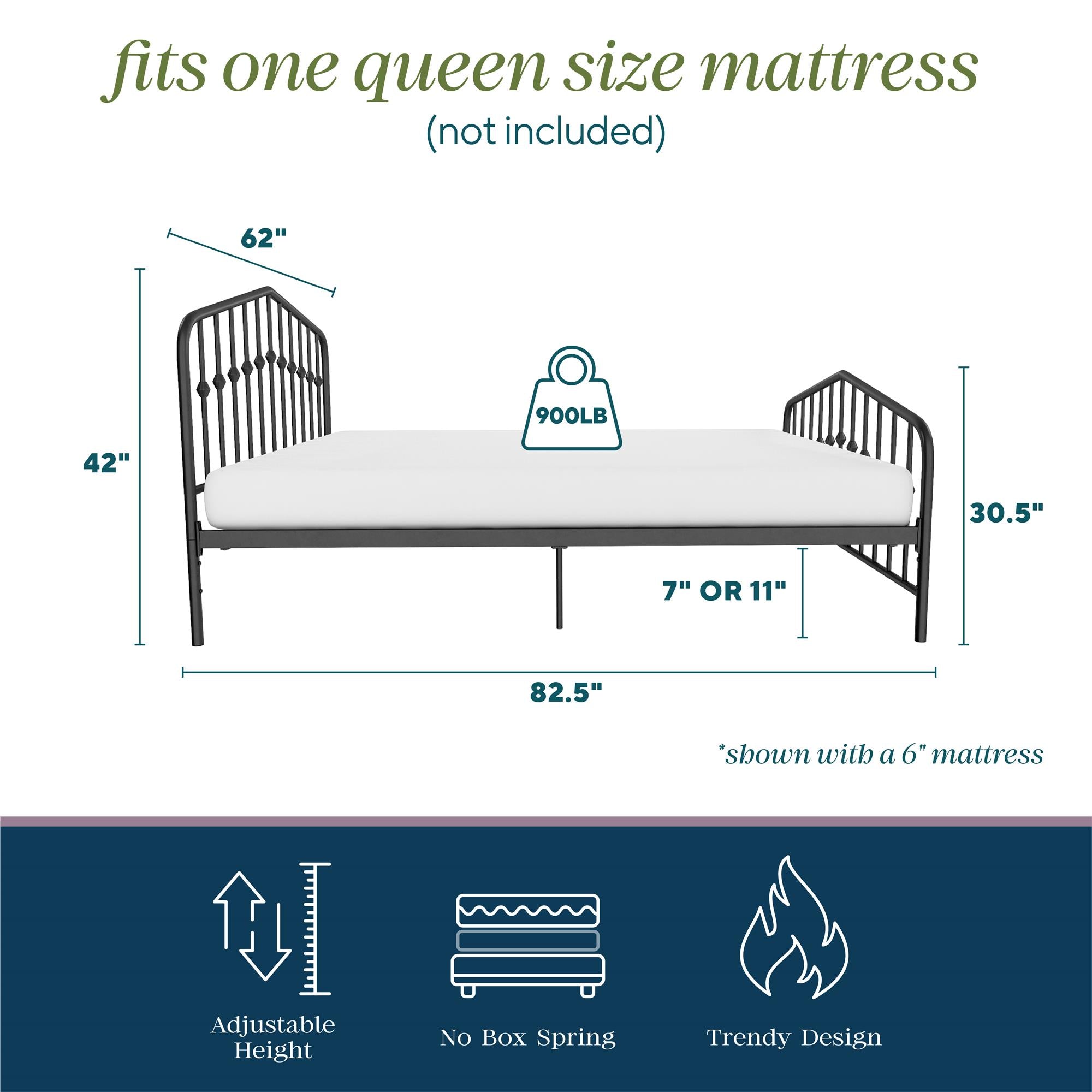 Novogratz Bushwick Metal Bed - Black - Queen