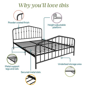 Novogratz Bushwick Metal Bed - Black - Queen