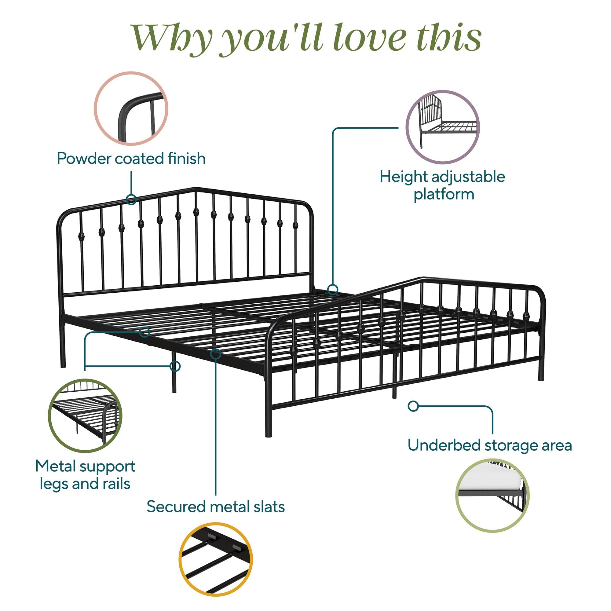Novogratz Bushwick Metal Bed - Black - King