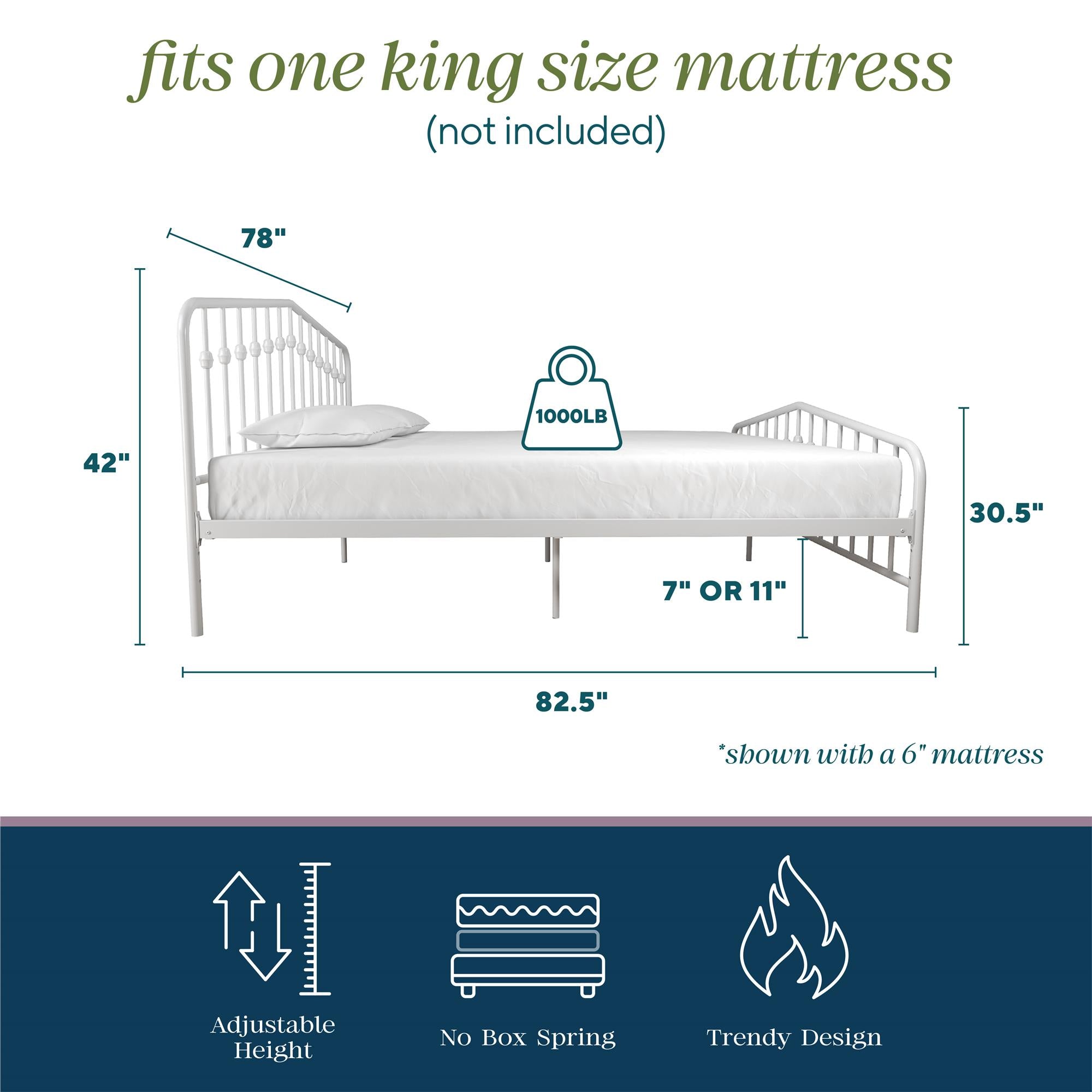 Novogratz Bushwick Metal Bed - White - King