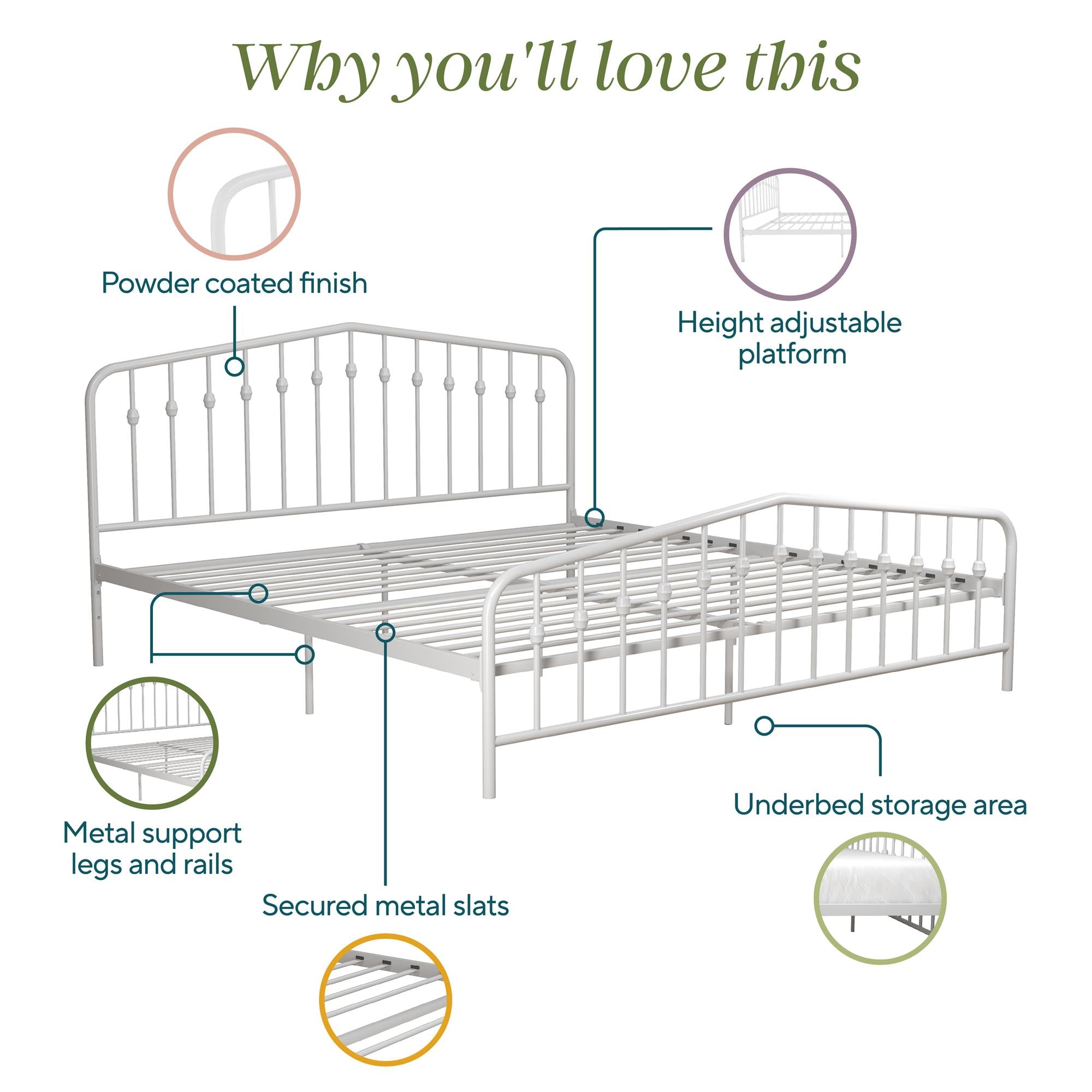 Novogratz Bushwick Metal Bed - White - King