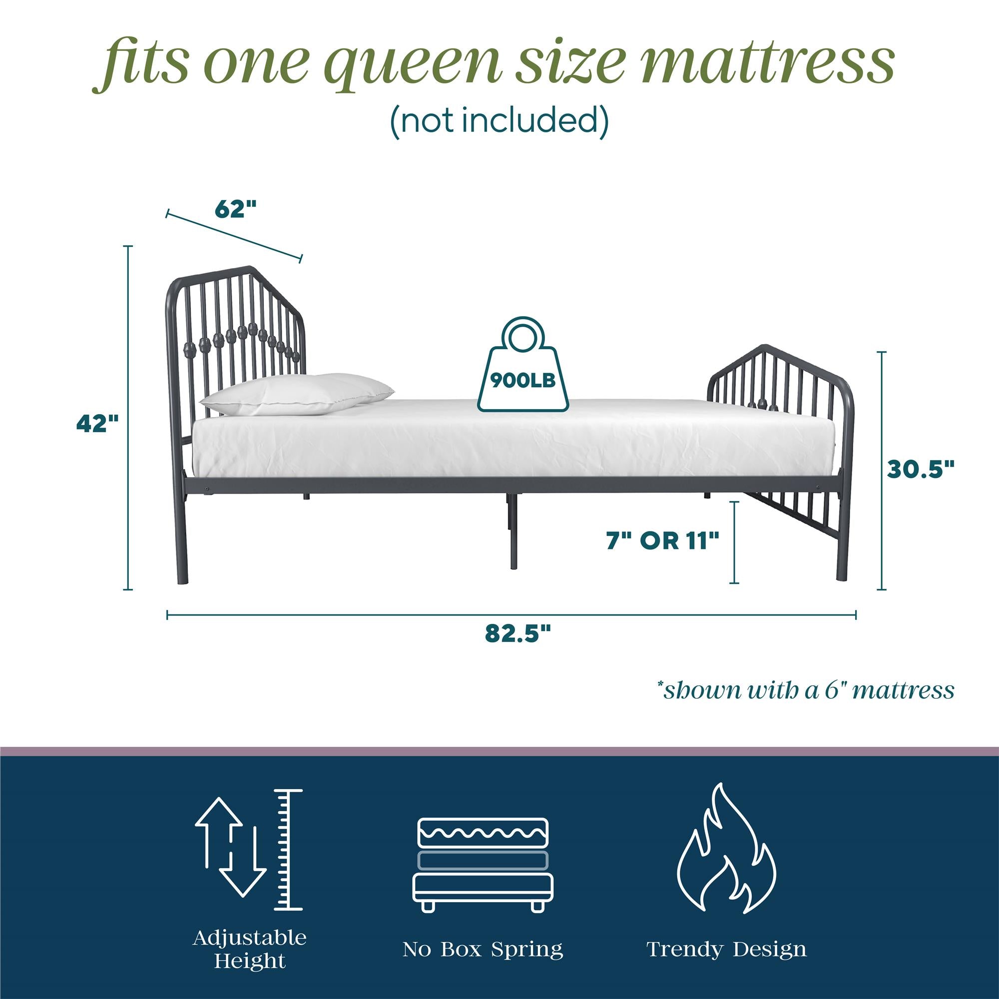 Novogratz Bushwick Metal Bed - Gray - Queen