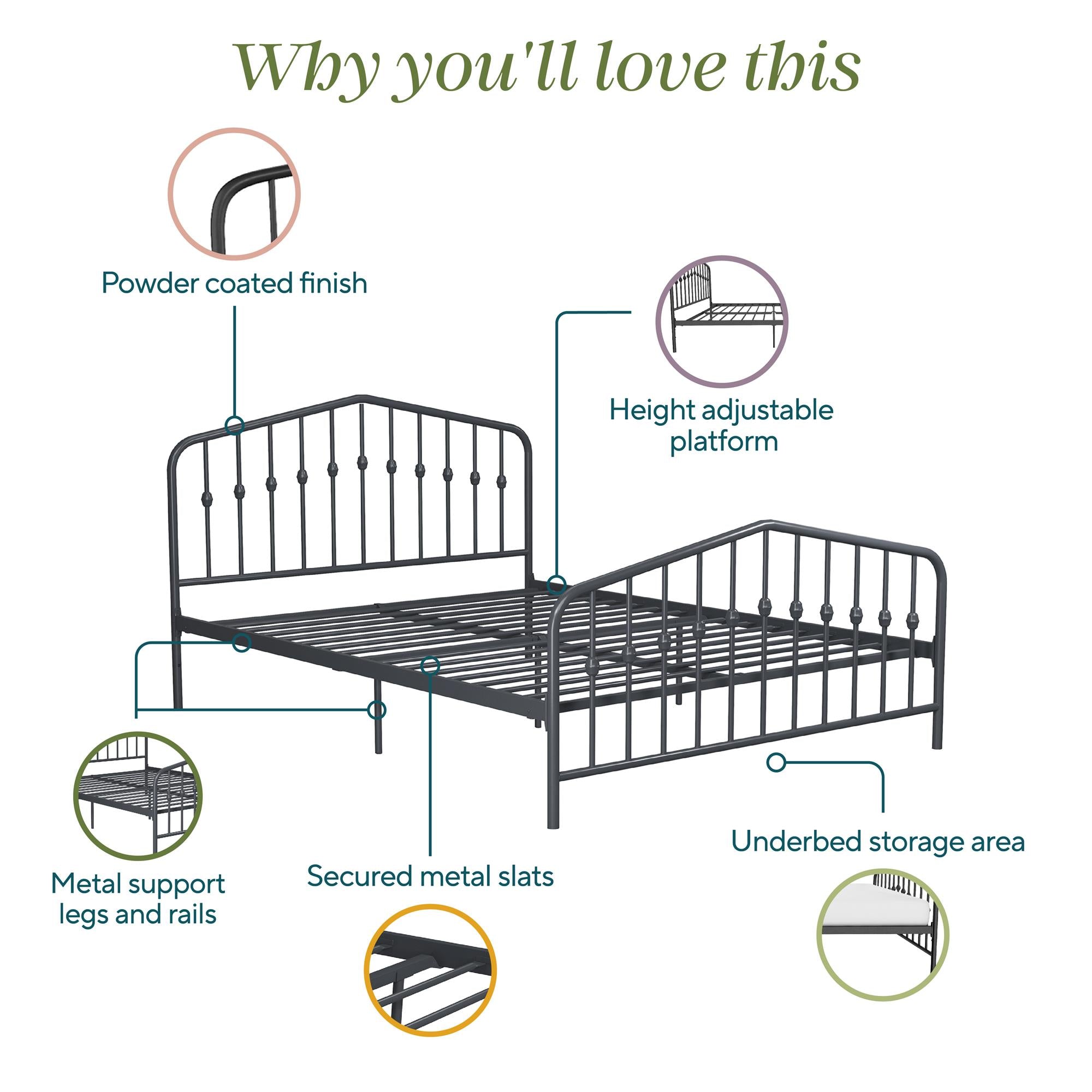 Novogratz Bushwick Metal Bed - Gray - Queen