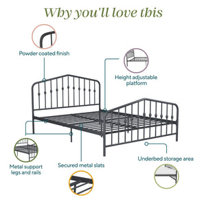 Novogratz Bushwick Metal Bed - Gray - Queen