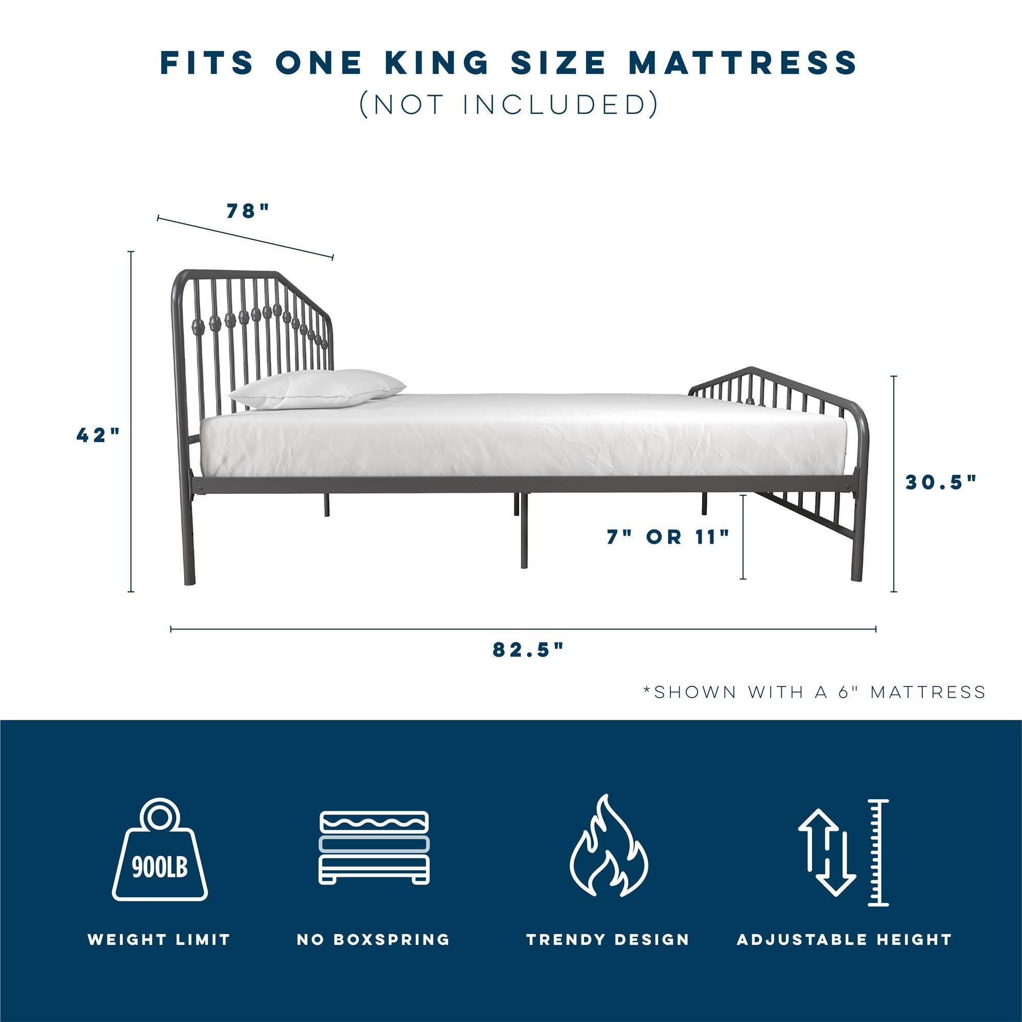 Novogratz Bushwick Metal Bed - Gray - King