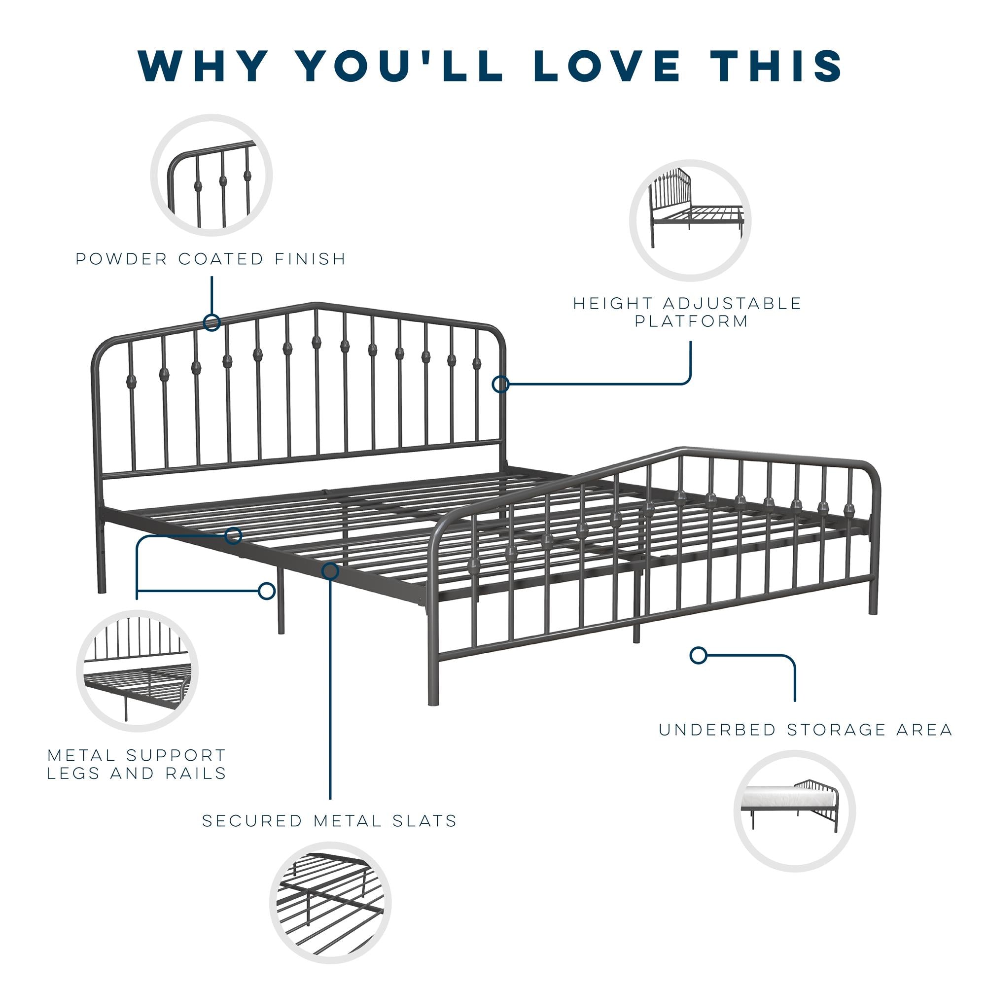 Novogratz Bushwick Metal Bed - Gray - King