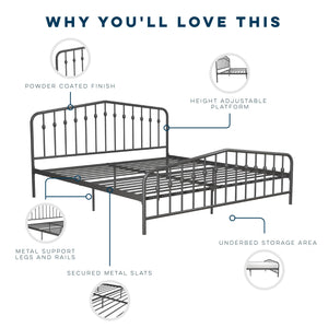 Novogratz Bushwick Metal Bed - Gray - King
