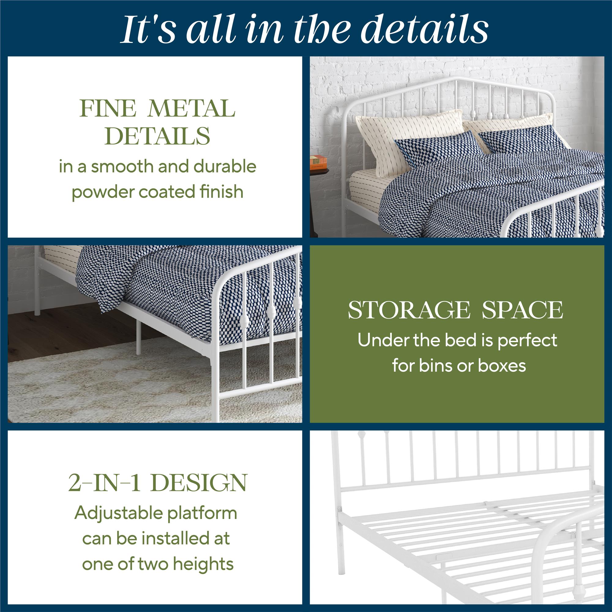 Novogratz Bushwick Metal Bed - White - Queen