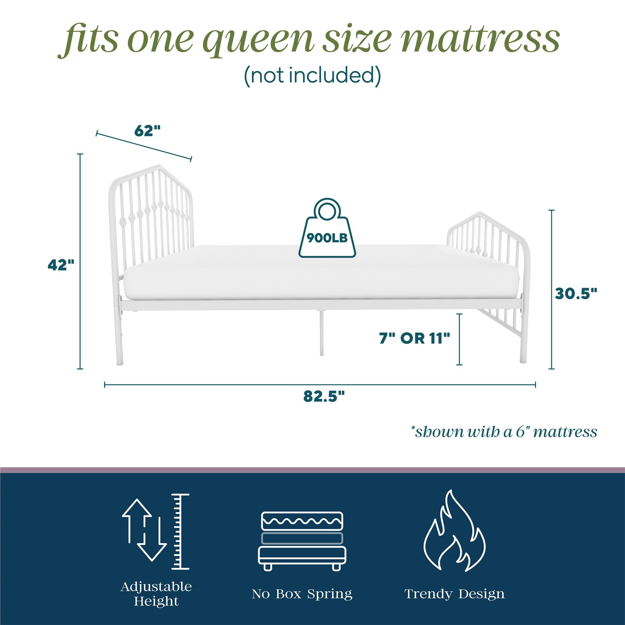 Novogratz Bushwick Metal Bed - White - Queen
