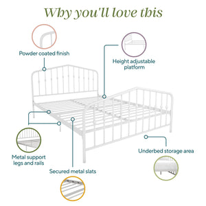Novogratz Bushwick Metal Bed - White - Queen