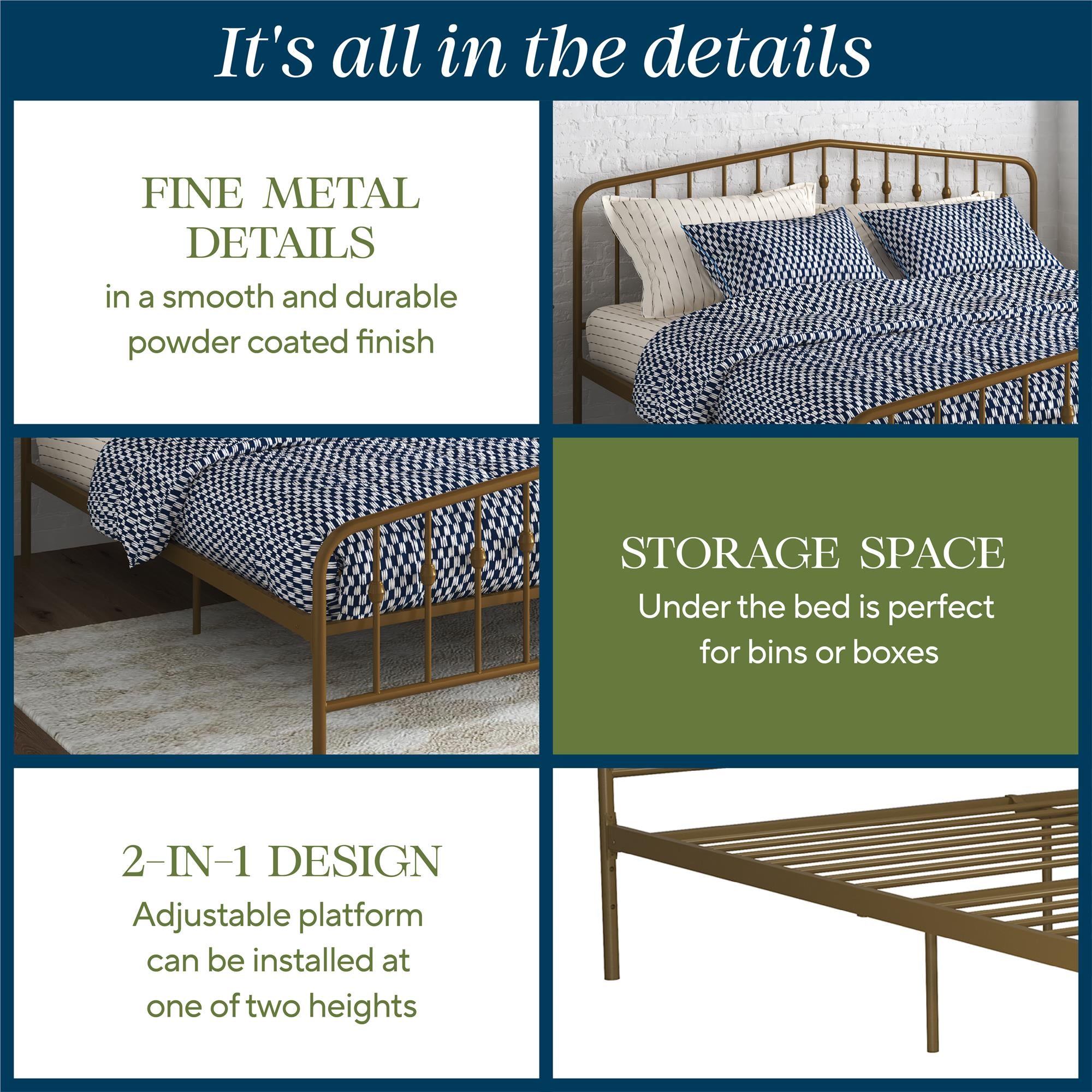 Novogratz Bushwick Metal Bed - Gold - King