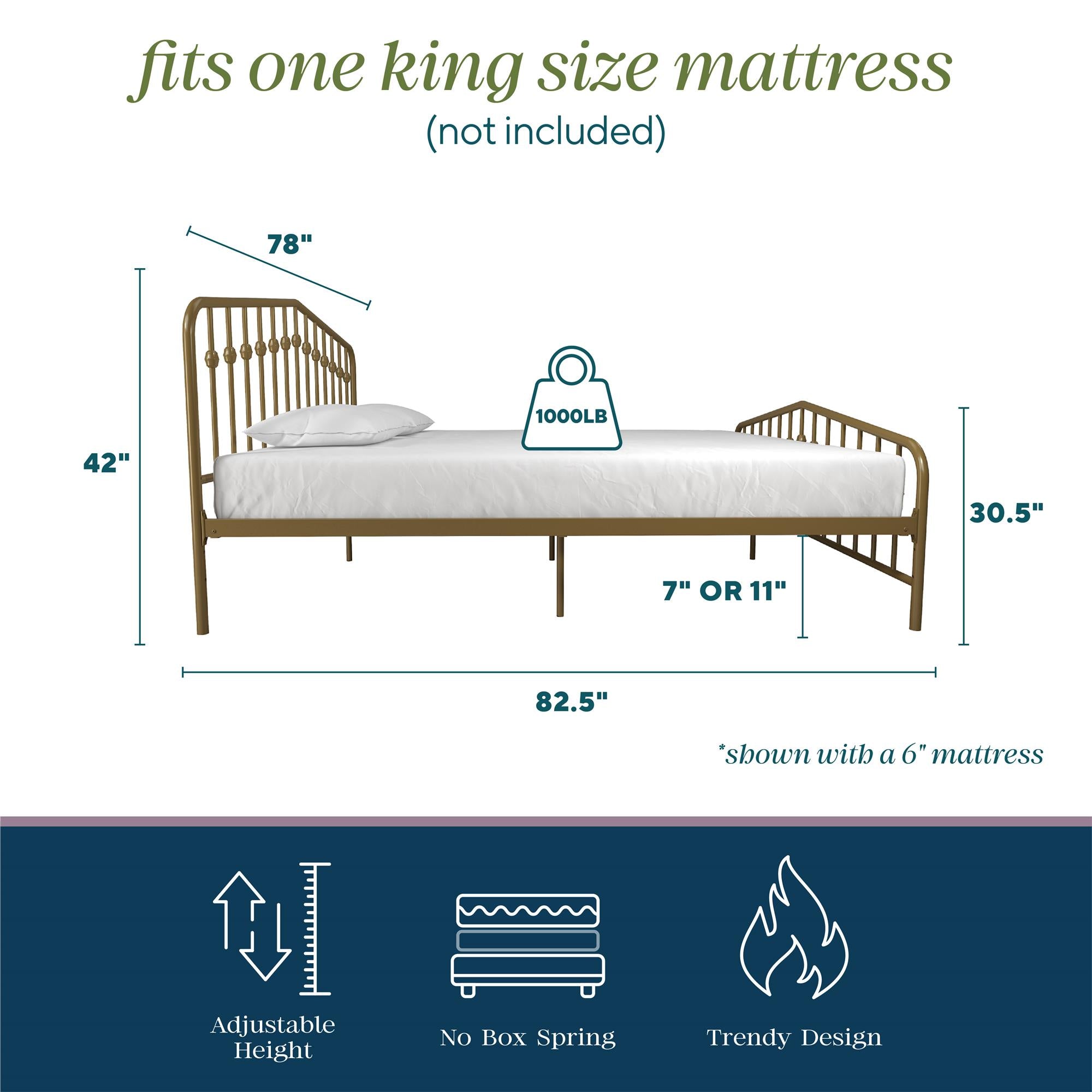 Novogratz Bushwick Metal Bed - Gold - King