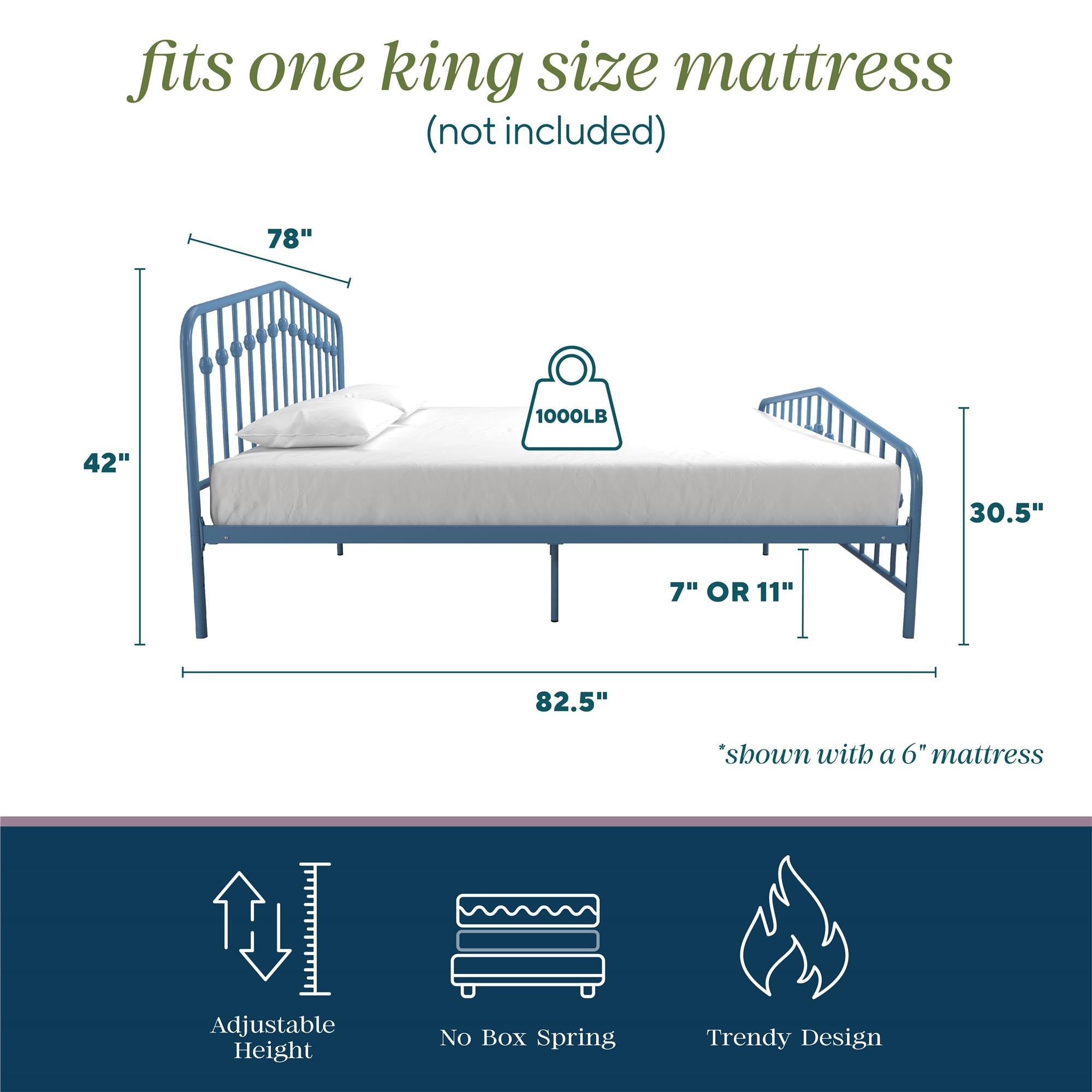 Novogratz Bushwick Metal Bed - Sea Blue - King