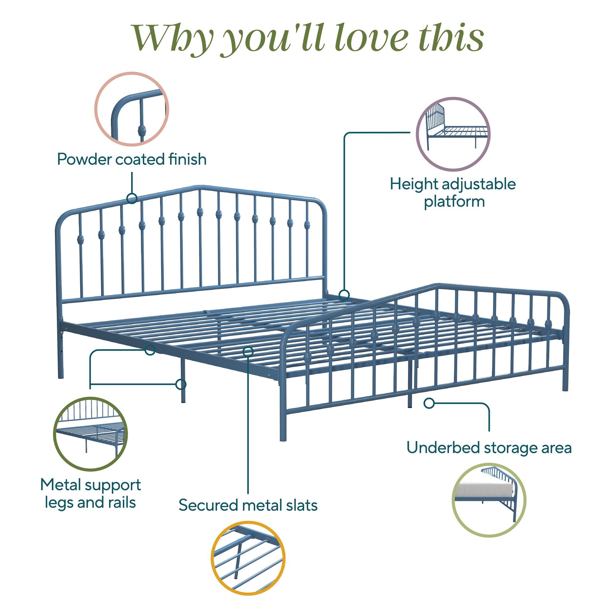 Novogratz Bushwick Metal Bed - Sea Blue - King