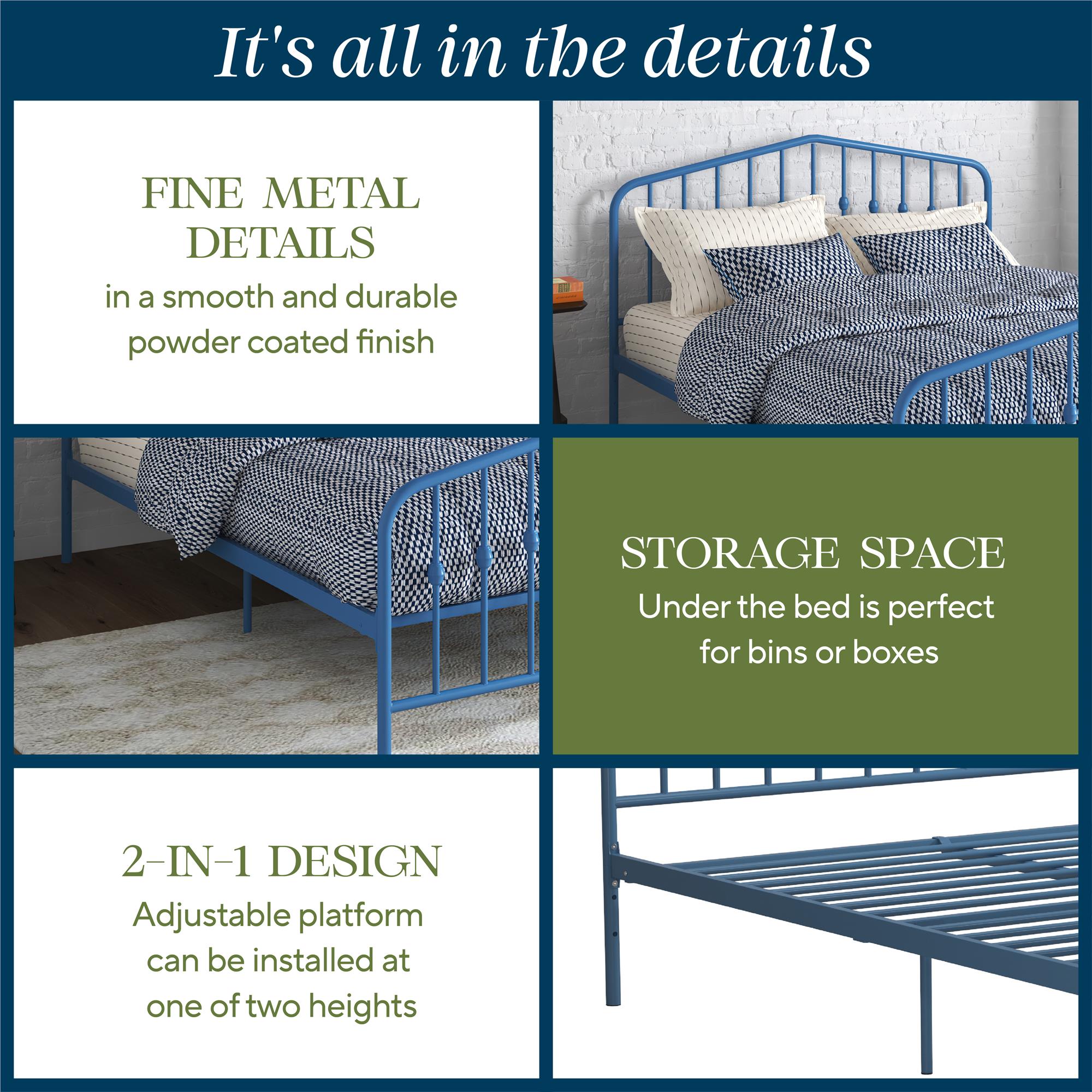 Novogratz Bushwick Metal Bed - Sea Blue - Queen
