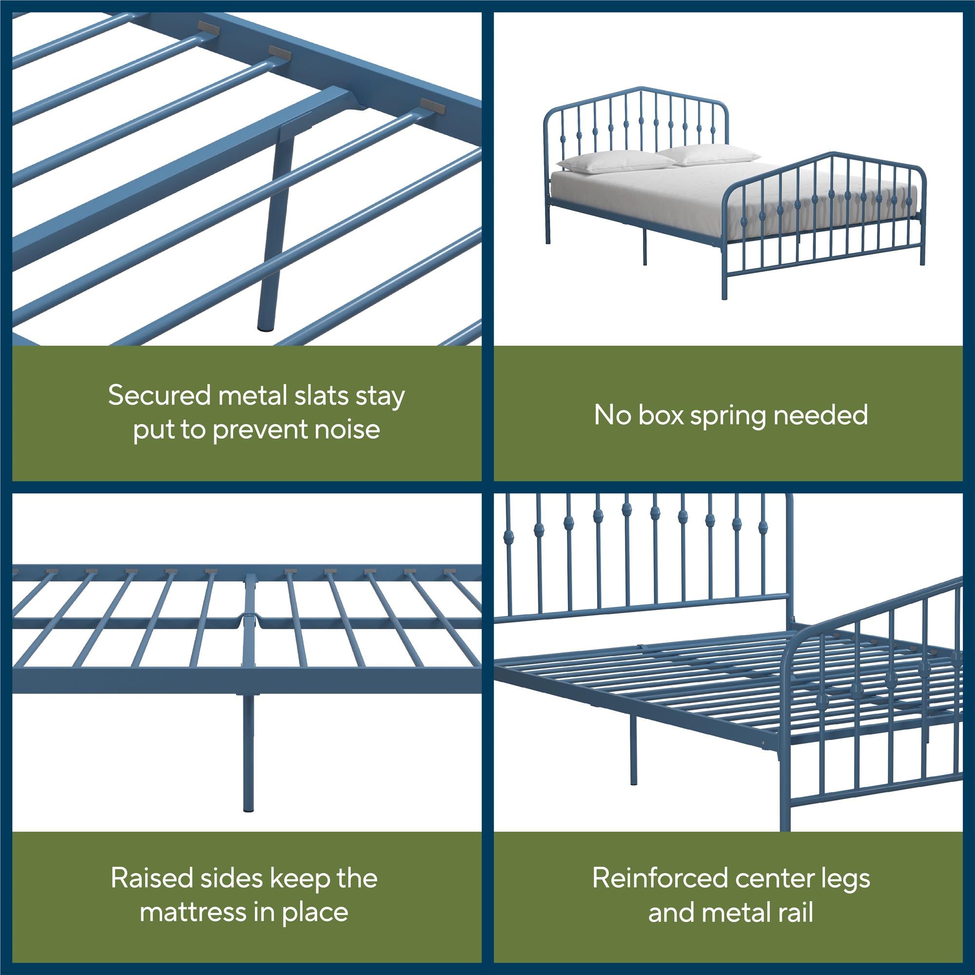 Novogratz Bushwick Metal Bed - Sea Blue - Queen