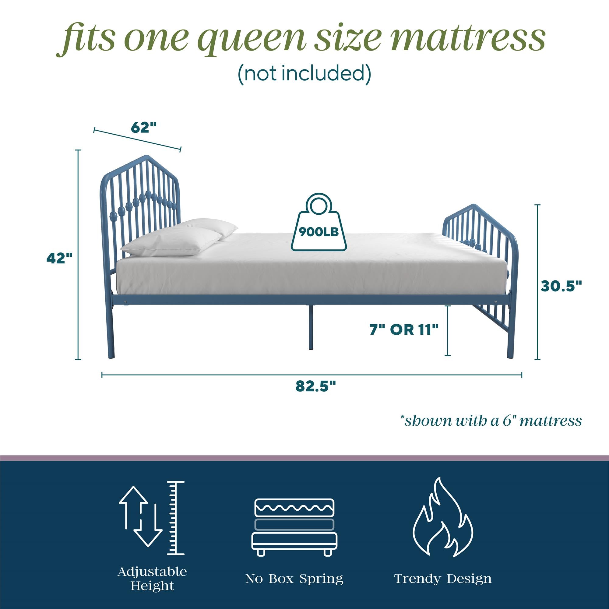Novogratz Bushwick Metal Bed - Sea Blue - Queen