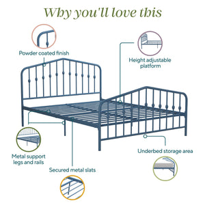 Novogratz Bushwick Metal Bed - Sea Blue - Queen